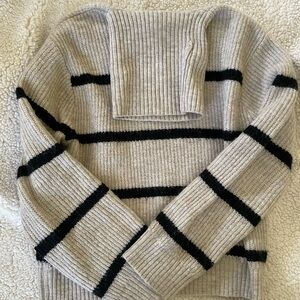 Striped Gray and Black Turtleneck Sweater